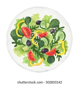 Watercolor Fresh Salad With Olives Illustration