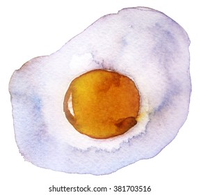 Watercolor Fried Egg On A White Background