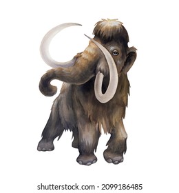 Watercolor frightened mammoth isolated on white background. Hand painted prehistoric illustration of the Ice Age