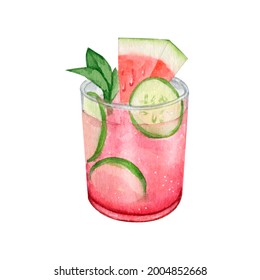 Watercolor fruit cocktails drink for summer party. Logo creator for cocktails drink bar menu. High quality watercolor hand drawn drink illustration