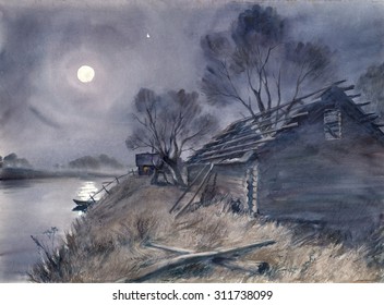 Watercolor: Full Moon