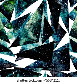 Watercolor Galaxy In Triangles Seamless Pattern