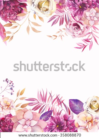 watercolor garden floral wedding invitation handのイラスト素材