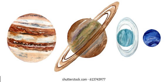 Watercolor Gas Giant Planets Solar System