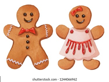 Watercolor Gingerbread Man (boy And Girl)