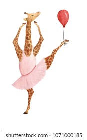 Watercolor Giraffe Balerina