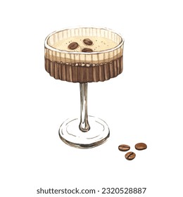 Watercolor glass of espresso martini with coffee grain. Hand-drawn illustration isolated on white background. Perfect for recipe lists with alcoholic drinks, brochures for cafe, bar - Powered by Shutterstock