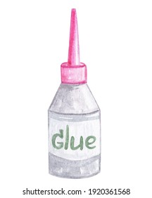 Watercolor Glue Bottle Isolated On White Background