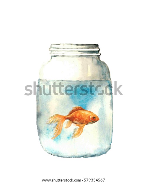 Aquarell Goldener Fisch In Glaskeramik Aquarellskizze Stockillustration