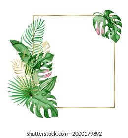 Watercolor Gold Frame Green Gold Tropical Stock Illustration 2000179892 ...