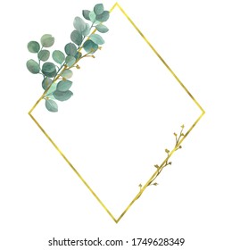 Watercolor Gold Geometric Eucalyptus Frame