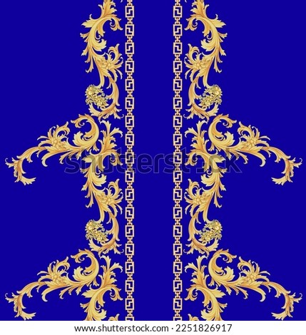 Watercolor golden baroque pattern, rococo ornament. Rich luxury print Stok fotoğraf © 