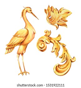GORAT6909 Large Matte Gold Ox Crane Bird Plaque Stamping 1