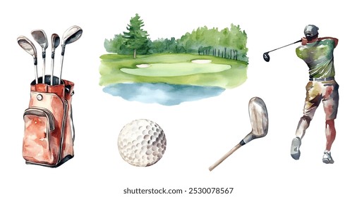 Watercolor golf. Illustration clipart isolated on white background. - Powered by Shutterstock