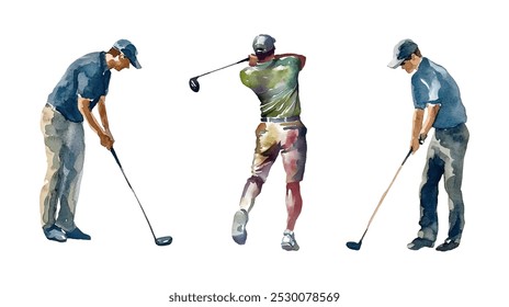 Watercolor Golfer. Illustration clipart isolated on white background. - Powered by Shutterstock