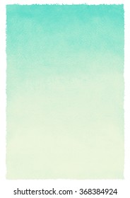 Watercolor gradient abstract background with rough, uneven edges. Mint green and yellow painted template. Vertical gradient fill. Hand drawn watercolour texture. 