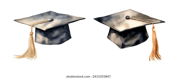 Watercolor graduation cap, school. Illustration clipart isolated on white background. - Powered by Shutterstock