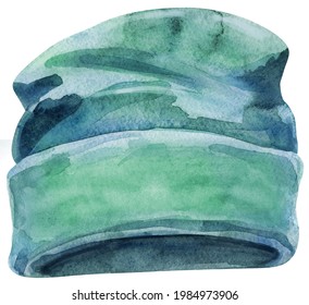 Watercolor Green Beanie Hat Isolated On White