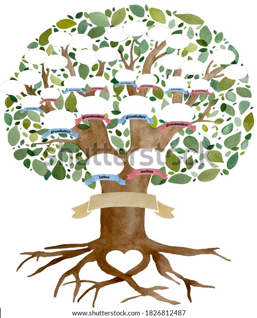 Watercolor Green Family Tree Frames My Stock Illustration 1826812487 ...