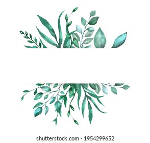 Watercolor Green Leaves Rectangle Frame Greeting Stock Illustration ...