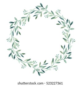 Watercolor Green Leaves Wreath