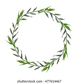 Watercolor Green Leaves Wreath Leaf Boarder Stock Illustration ...