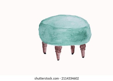 Watercolor Green Ottoman Hand Painted On A White Background