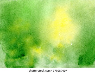 Watercolor green yellow hand drawn background gradient  aquarelle abstract wash drawing blots