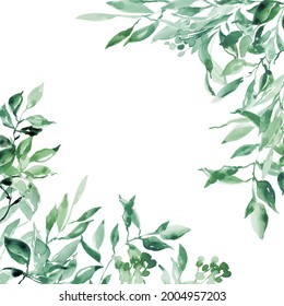 Watercolor Greenery Frame. Eucalyptus Leaves Borders For Wedding Invitations, Cards, Logo, Natural Green Border, Sage Green Wedding Template