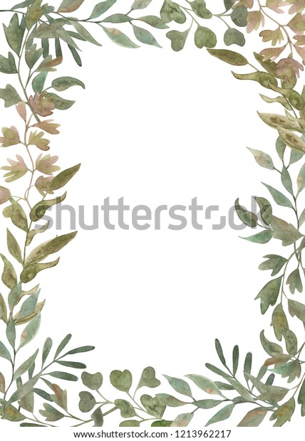 Watercolor Greenery Frame Hand Painted Plants Stock Illustration