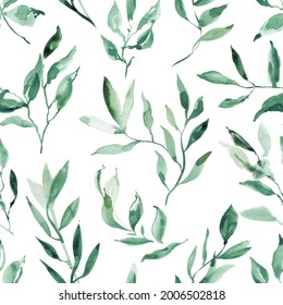 Watercolor greenery seamless pattern for fabric. Woodland greenery  seamless paper, Green leaf natural repeat, eucalyptus green background seamless