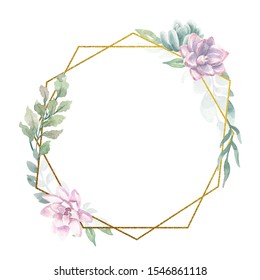 Watercolor Greenery Succulents Geometric Gold Frame Stock Illustration ...