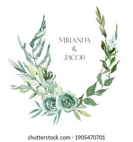 Watercolor Greenery Wreath Clipart, Woodland Fern Wreath Watercolor ,  Design Elements For Wedding Invitation, Forest Wedding, Greenery