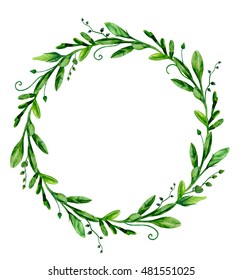 Watercolor Greenery Wreath Frame. Green Botanical Arrangement Clip Art