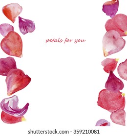 Watercolor Greeting Floral Cards. Red And Pink Petals.