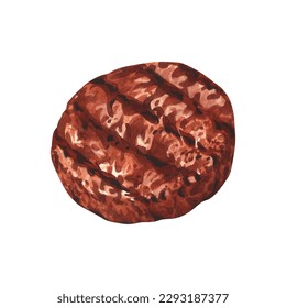 Watercolor grilled meat hamburger. Hand-drawn illustration isolated on white background. Perfect for menu cafe, restaurant, recipe book, cooking, barbecue - Powered by Shutterstock