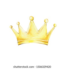 Watercolor Hand Draw Illustration Gold Crown; With White Isolated Background