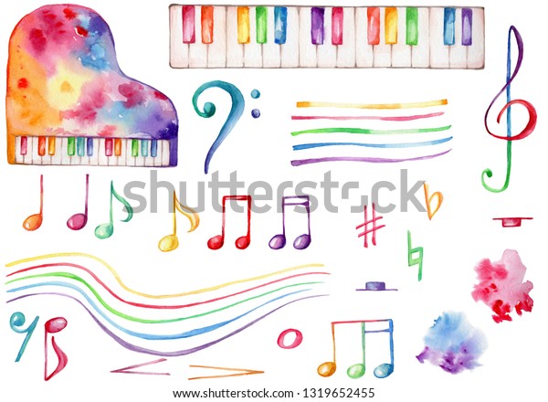 Watercolor Hand Draw Illustration Set Rainbow Stock Illustration 1319652455 Rainbow Piano Backgrounds