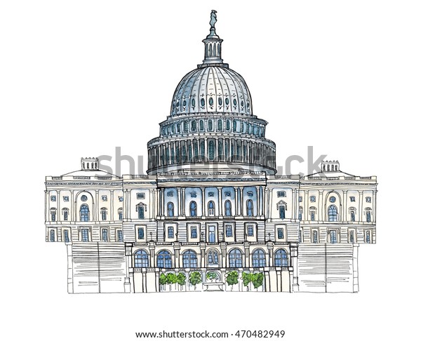 Watercolor Hand Drawn Architecture Sketch Illustration Stock ...