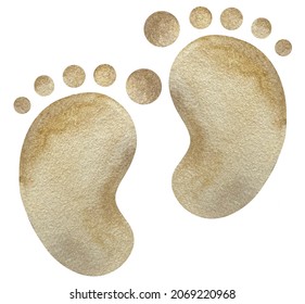 Watercolor hand drawn baby boy ang girl beige foot print isolated on white background. Its a boy and its a girl illustration. Baby shower illustration