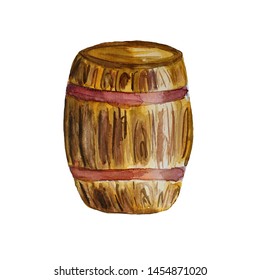 Watercolor Hand Drawn Barrel Of Beer Or Wine Or Rum
