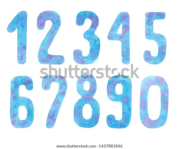 Watercolor Hand Drawn Blue Pink Numbers Stock Illustration 1437881846