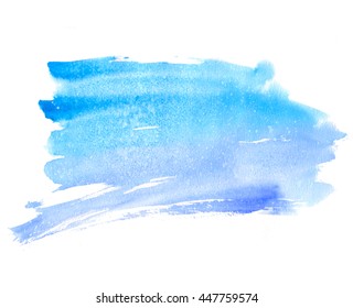 Watercolor Hand Drawn Blue Violet Paper Texture Stroke Isolated Stain On White Background For Design, Banner, Template, Card. Abstract Water Color Wet Brush Paint Splash Element For Print, Wallpaper