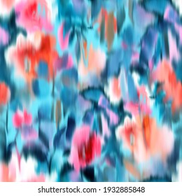 Watercolor hand drawn botanical background made of meadow flowers. Blur texture. Defocused floral seamless pattern. Fashion design for textile, fabric and surface.