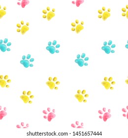 Watercolor Hand Drawn Cat Paw Seamless Pattern