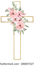 Watercolor hand drawn Cross Clipart  Pink flowers Cross  Peony Floral Frame  Baptism Crosses  Wedding Invites  new baby girl  Card making  Holy Spirit