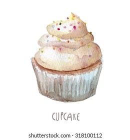 Watercolor Hand Drawn Cupcake