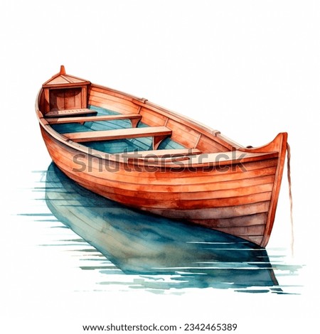 Watercolor hand drawn illustration Fishing boat at sea Isolated on white background
