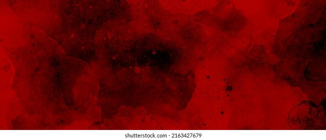 Watercolor Hand Drawn Illustration. Red Watercolor Ombre Leaks And Splashes Texture. Old Wall Texture Cement Black Red Background Abstract Dark Color Design Are Light.	