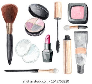 Set Brushes Lipsticks Eye Shadows Isolated Stock Photo 328803221 ...